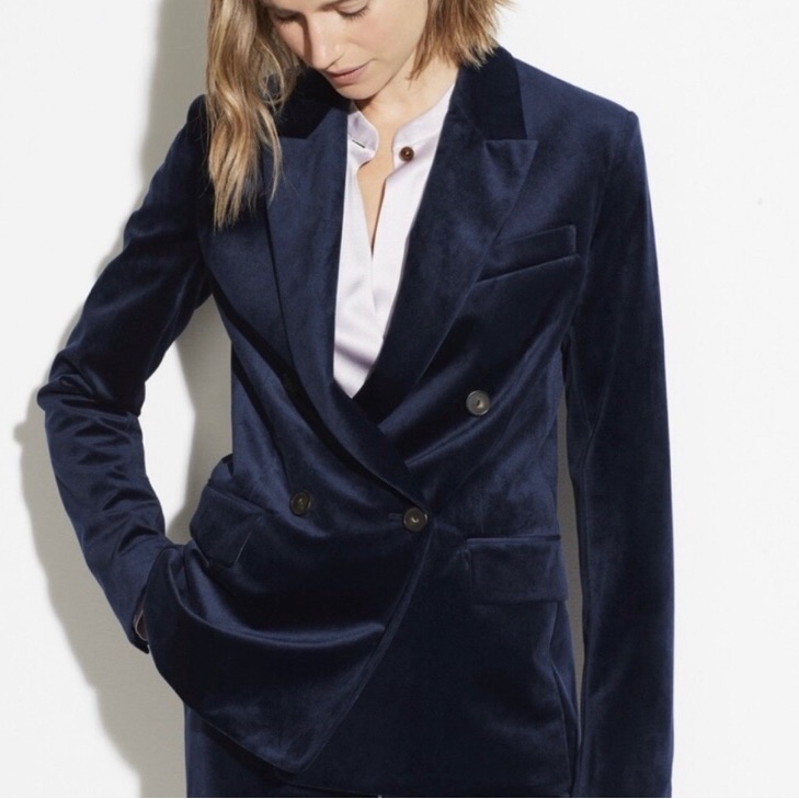 Vince Pant Suit Navy Blue Velvet Blazer Jacket Sz 4 And Pants Sz 2
